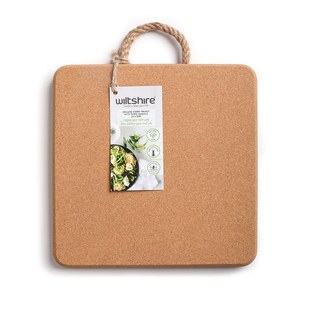 Deluxe Cork Trivet with Rope Handle Square 24 x 2cm - Image 5