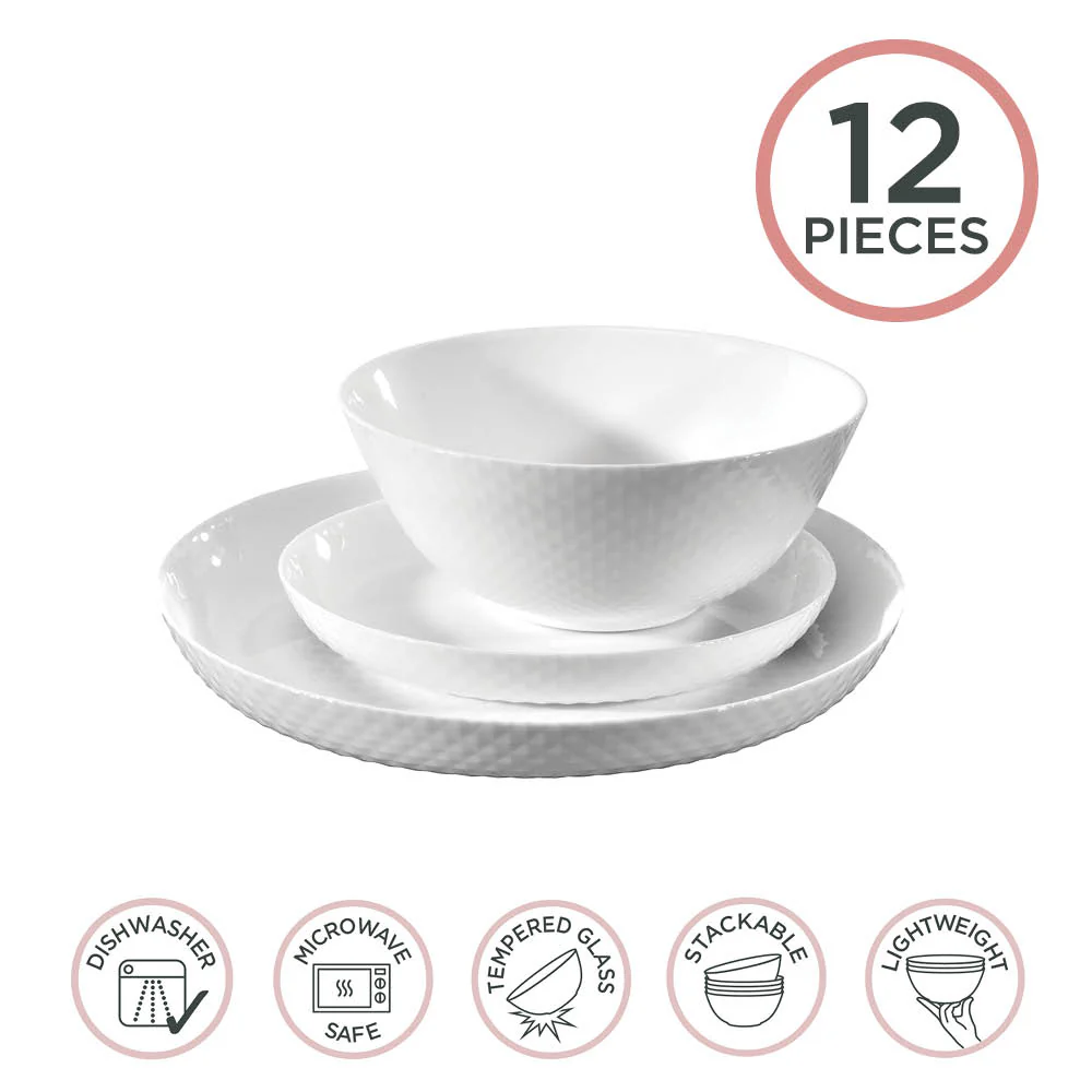 Diamond White 12 Piece Dinner Set - Image 3