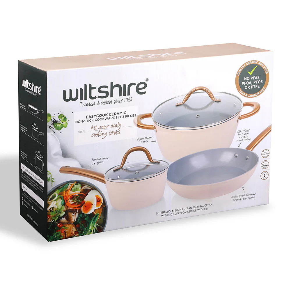 Easycook Almond & Bronze Ceramic Non-stick Cookware Set 3 Piece - Image 10