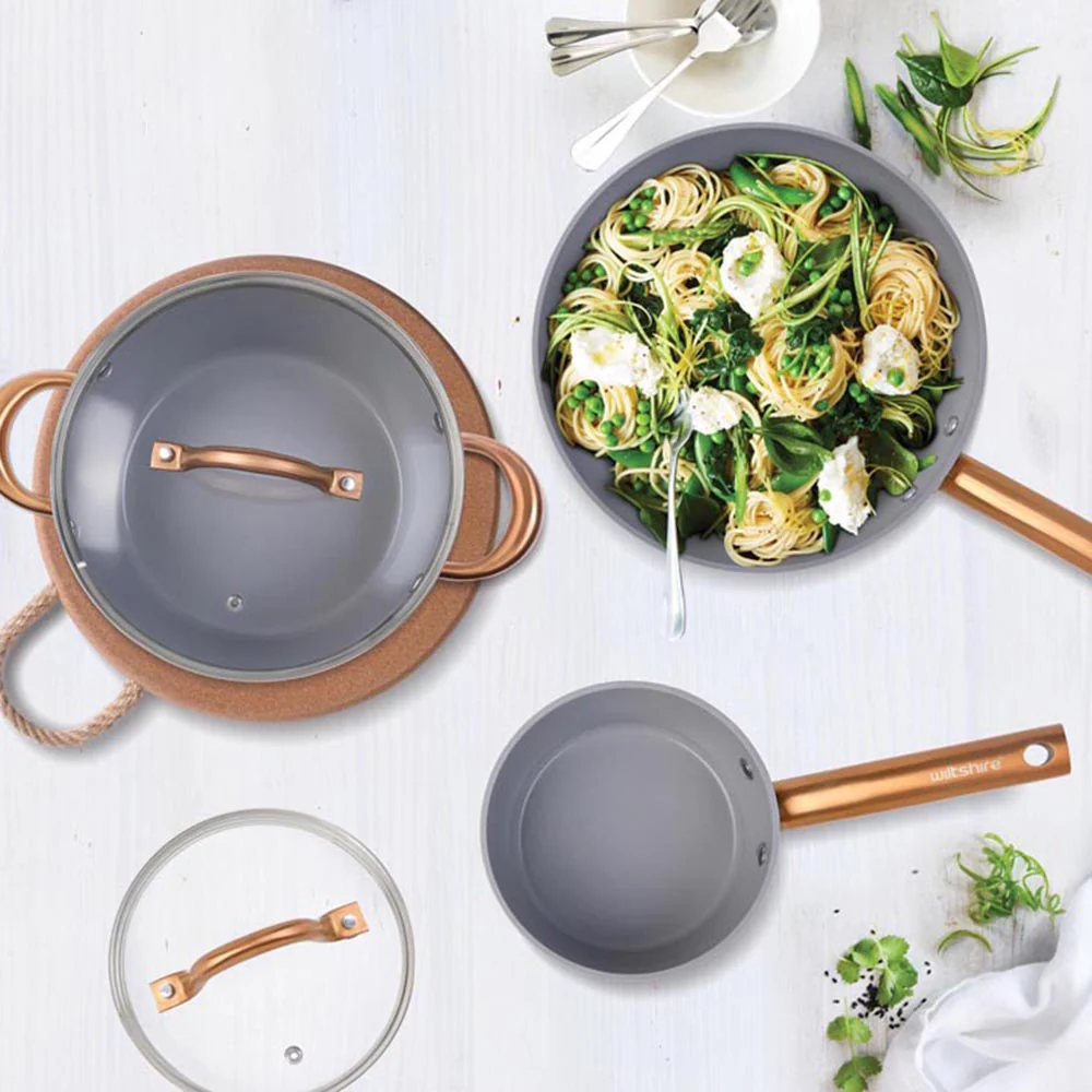 Easycook Almond & Bronze Ceramic Non-stick Cookware Set 3 Piece - Image 3
