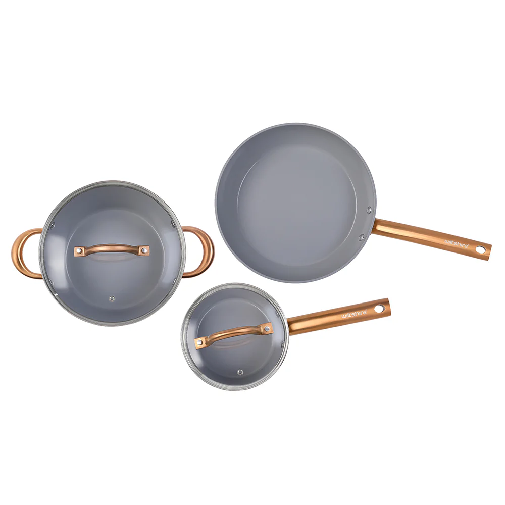 Easycook Almond & Bronze Ceramic Non-stick Cookware Set 3 Piece - Image 9