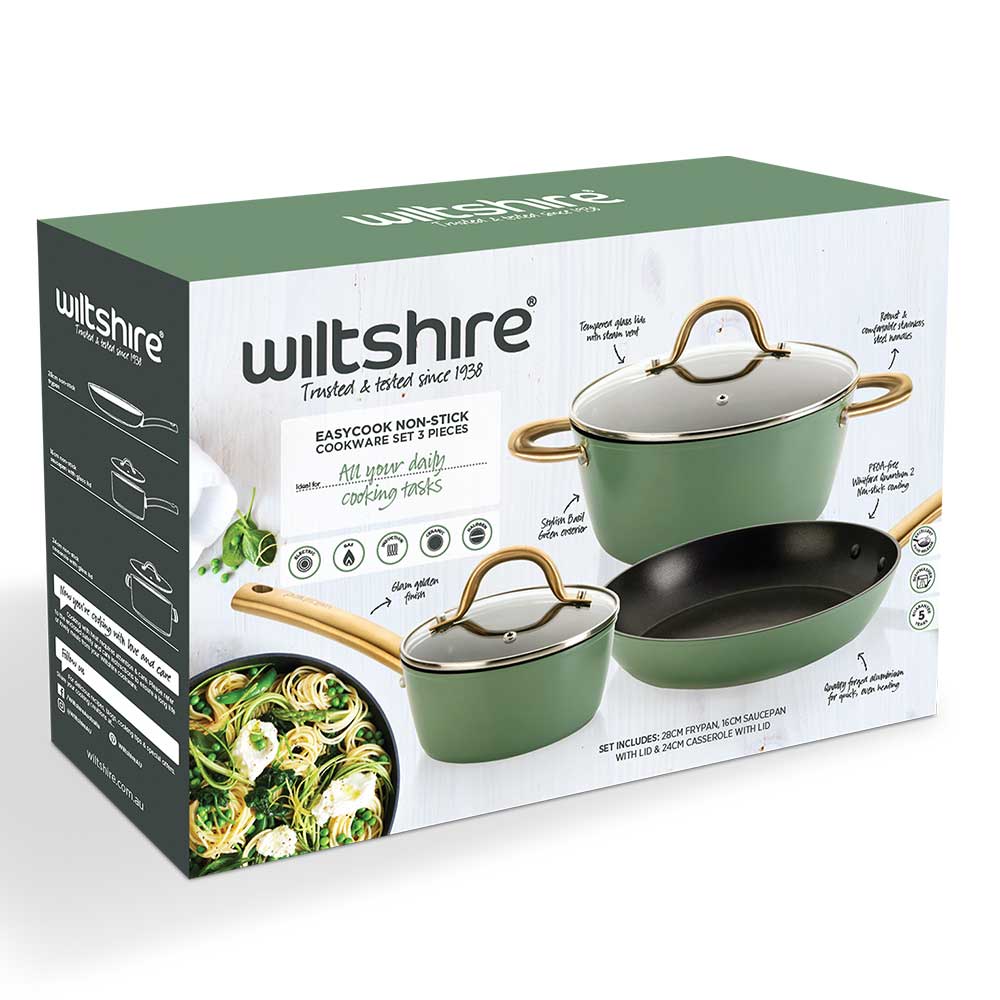Easycook Basil & Gold Non-Stick Cookware Set 3 Piece - Image 10