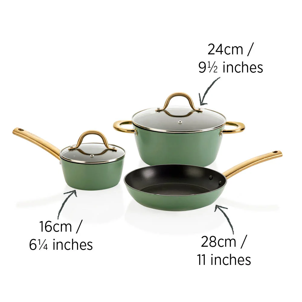 Easycook Basil & Gold Non-Stick Cookware Set 3 Piece - Image 4