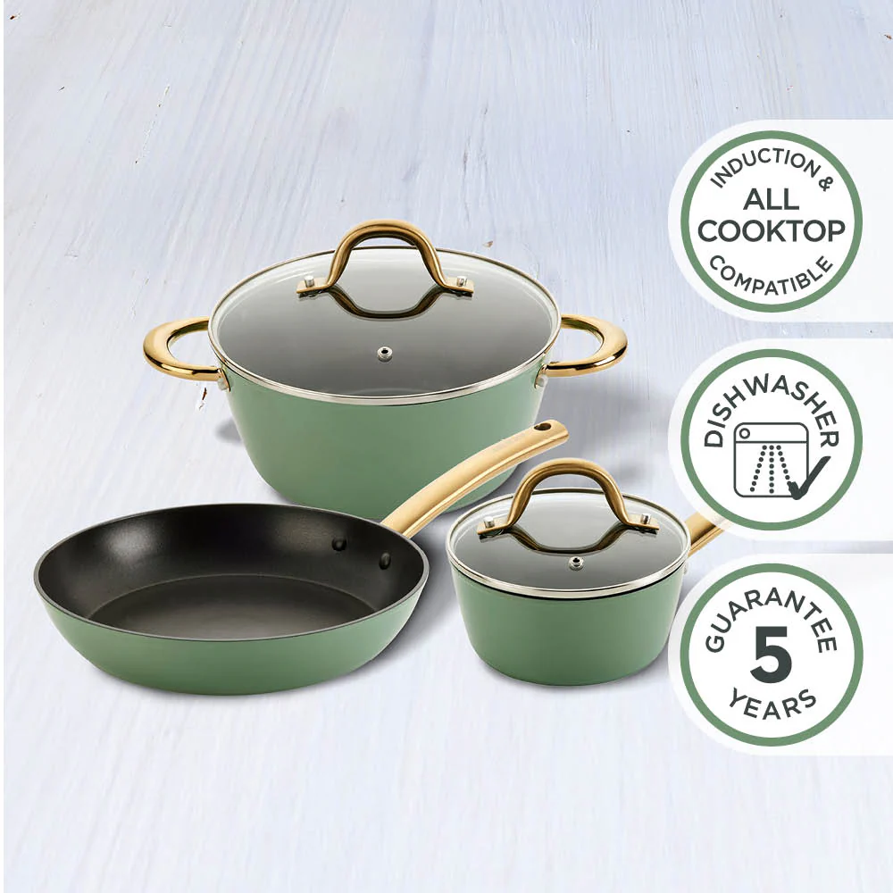 Easycook Basil & Gold Non-Stick Cookware Set 3 Piece - Image 5