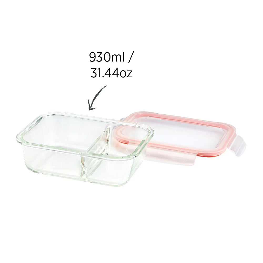 Glass Food Container Rectangle Divided 930ml - Image 3