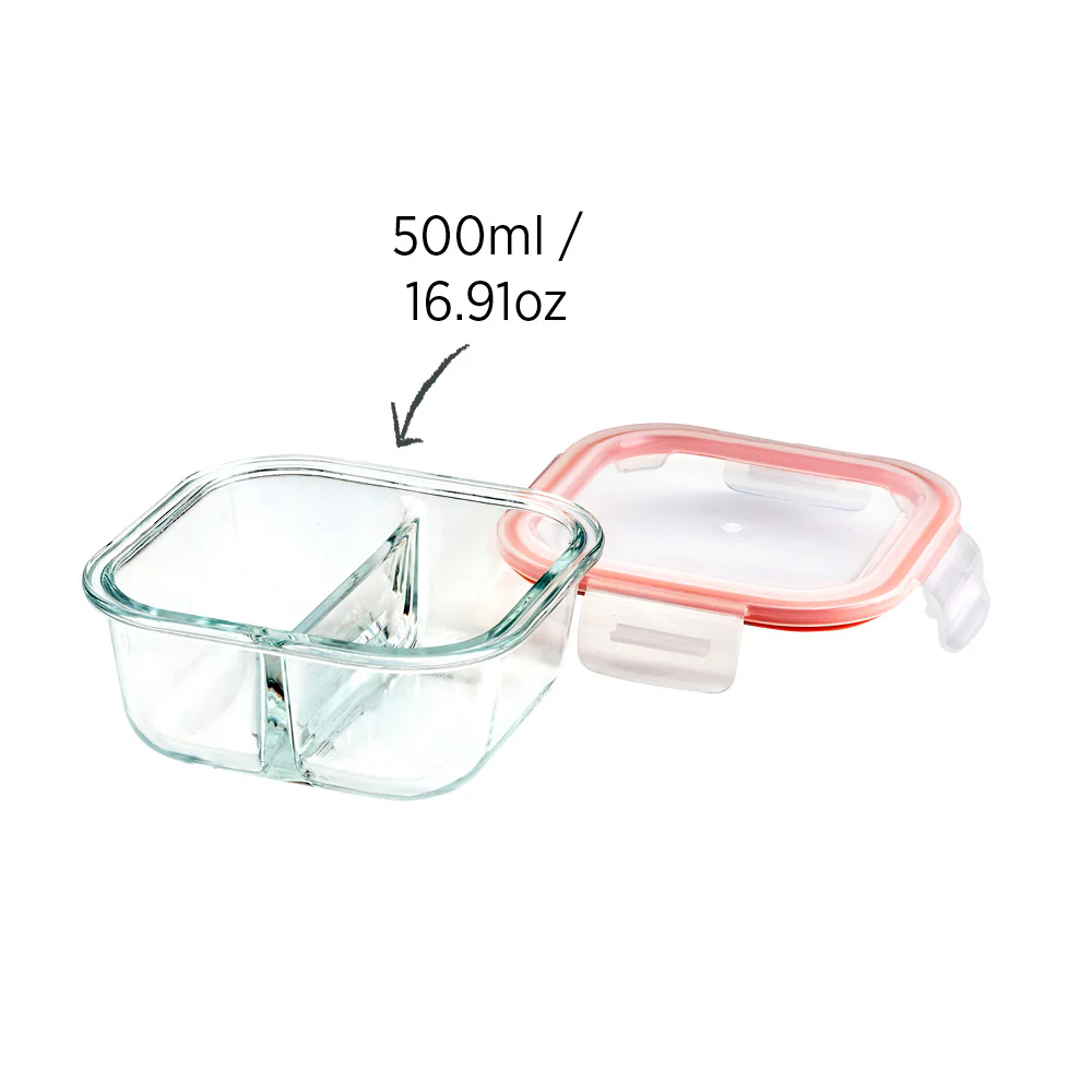 Glass Food Container Square Divided 500ml - Image 4