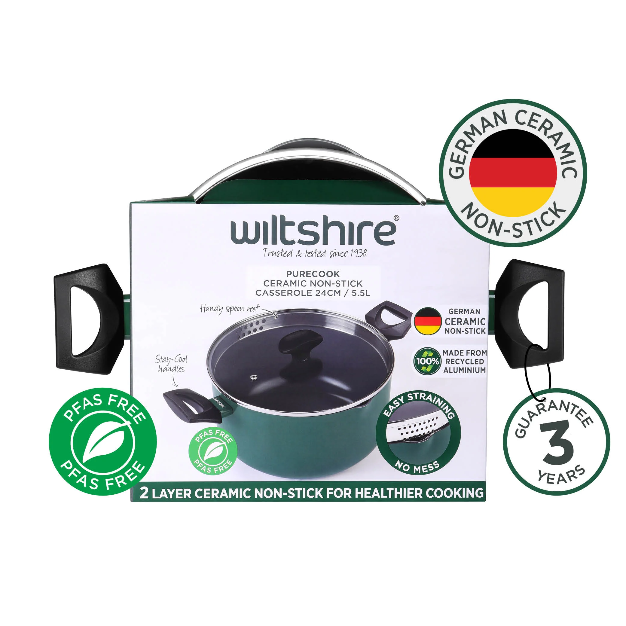 PureCook Ceramic Non-Stick Casserole 24cm with Glass Lid - Image 3