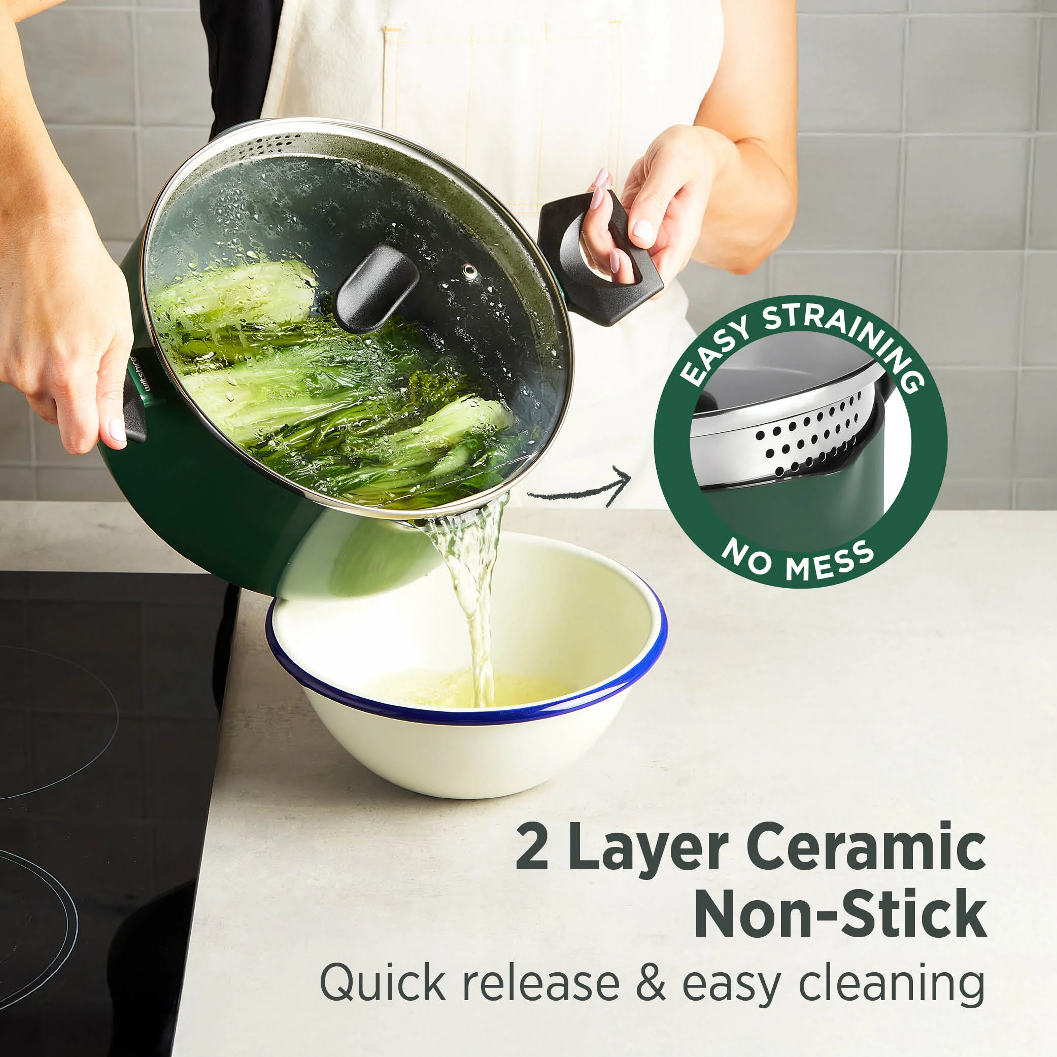 PureCook Ceramic Non-Stick Casserole 24cm with Glass Lid - Image 5