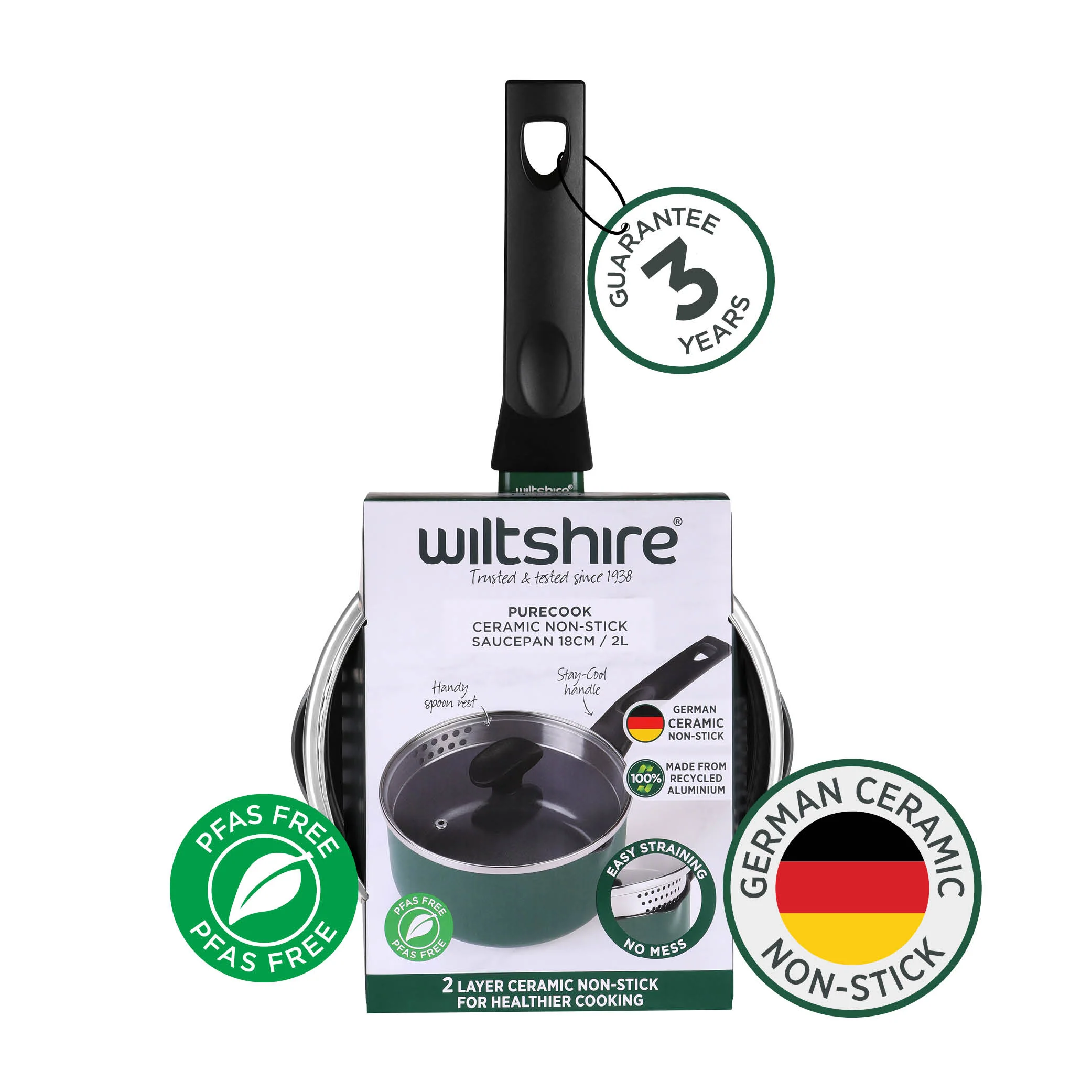 PureCook Ceramic Non-Stick Saucepan 18cm with Glass Lid - Image 3