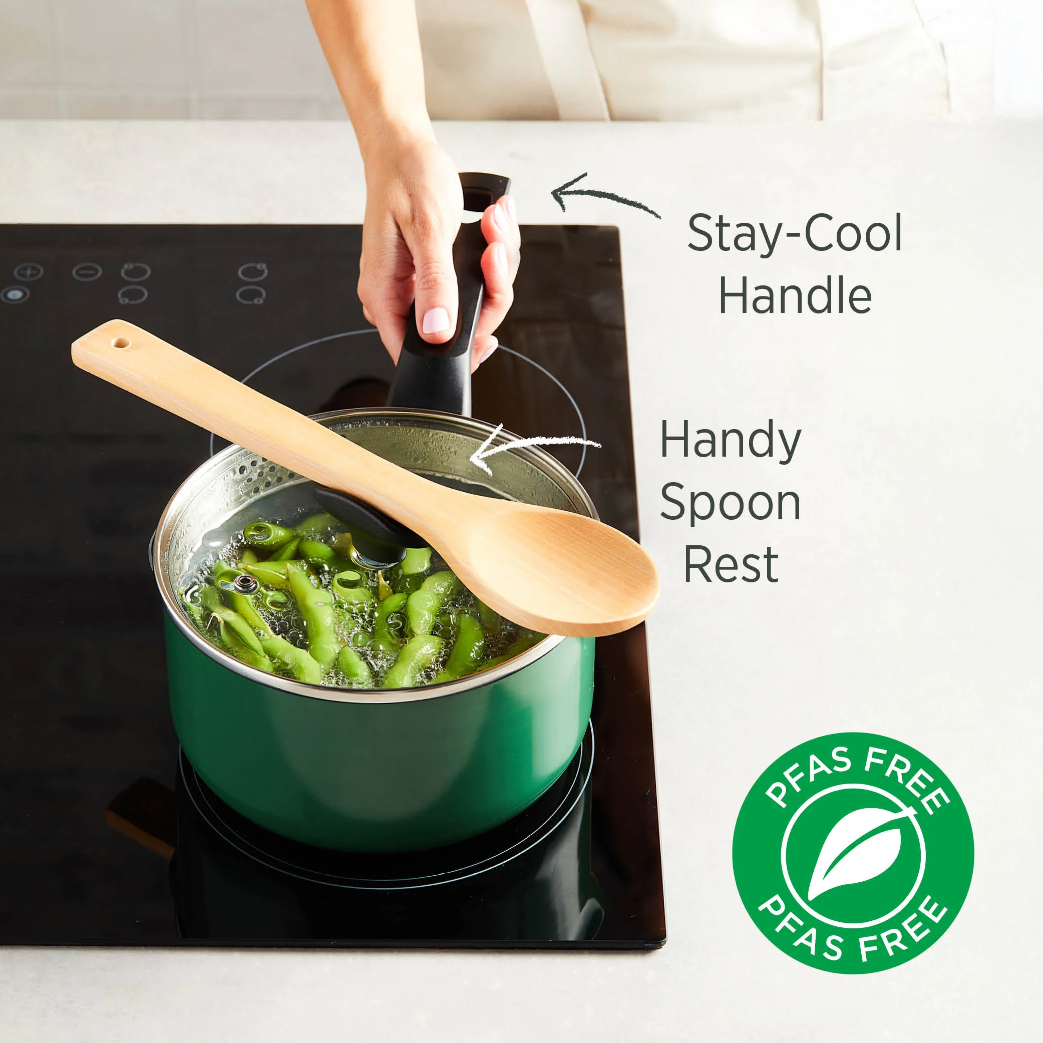 PureCook Ceramic Non-Stick Saucepan 18cm with Glass Lid - Image 7