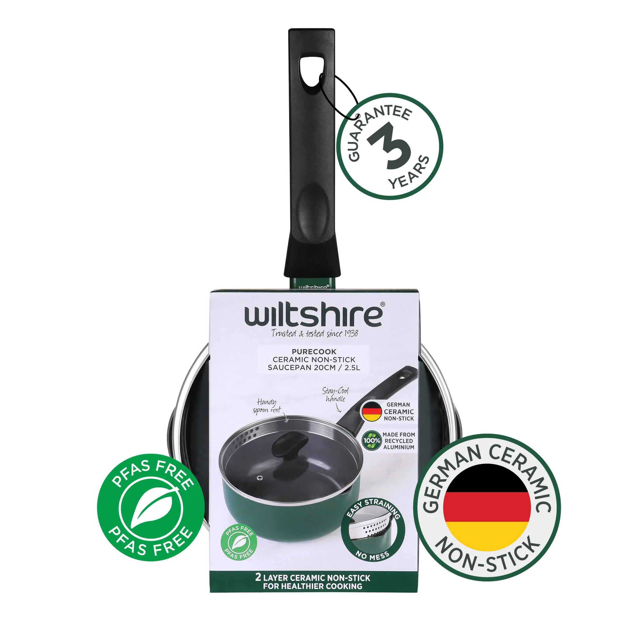 PureCook Ceramic Non-Stick Saucepan 20cm with Glass Lid - Image 3