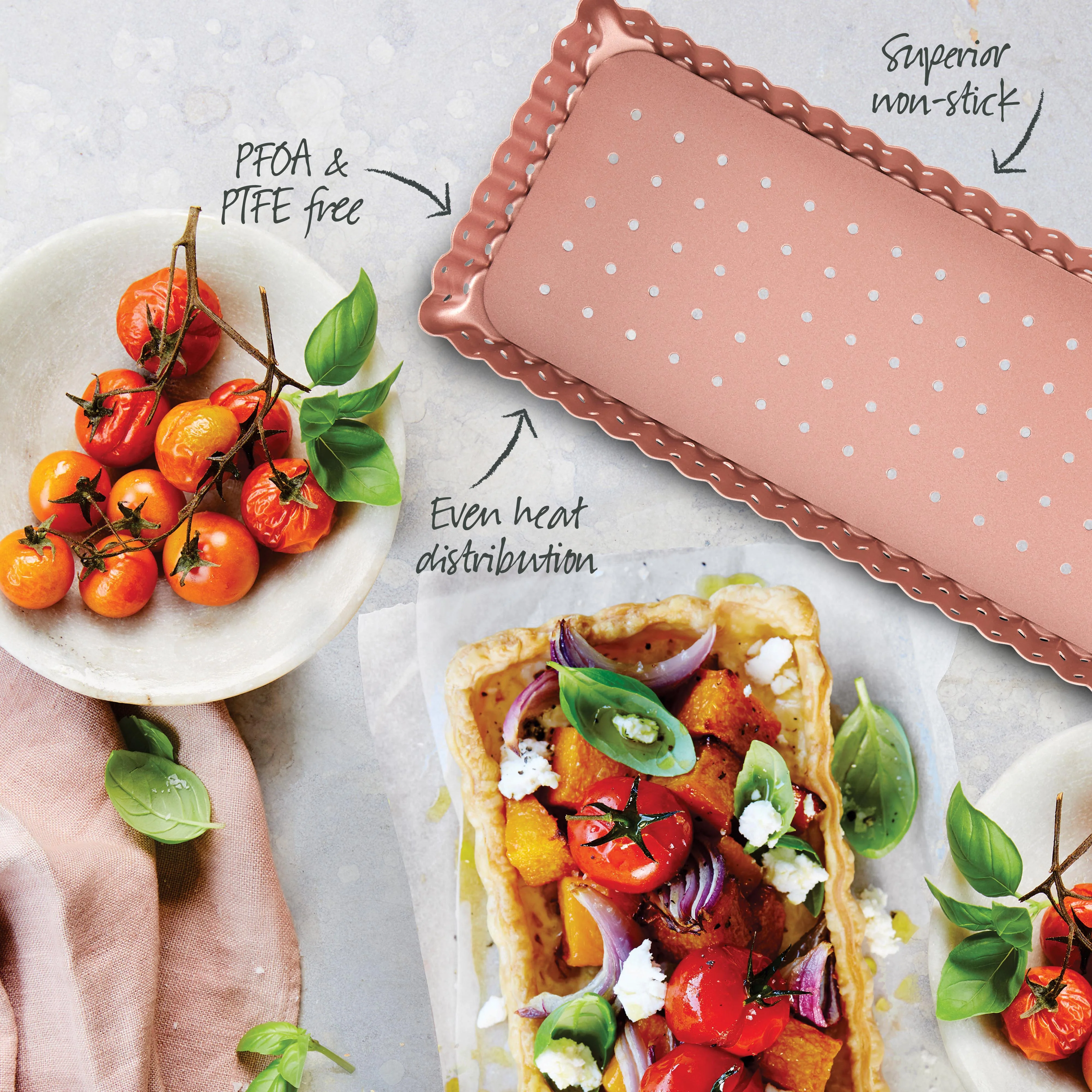 Rose Gold Perforated Rectangle Quiche & Tart Pan - Image 4