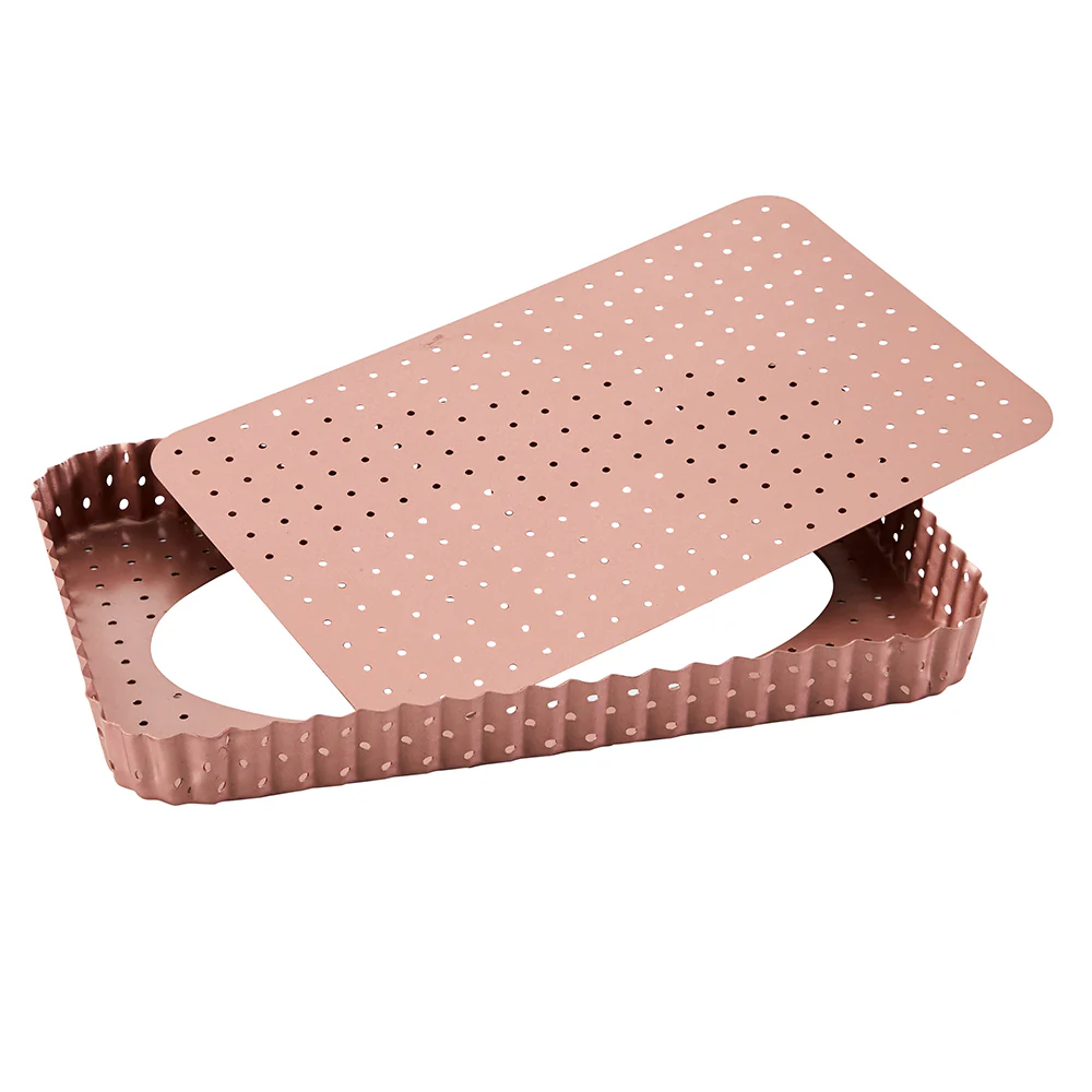 Rose Gold Perforated Rectangle Quiche & Tart Pan Large - Image 3