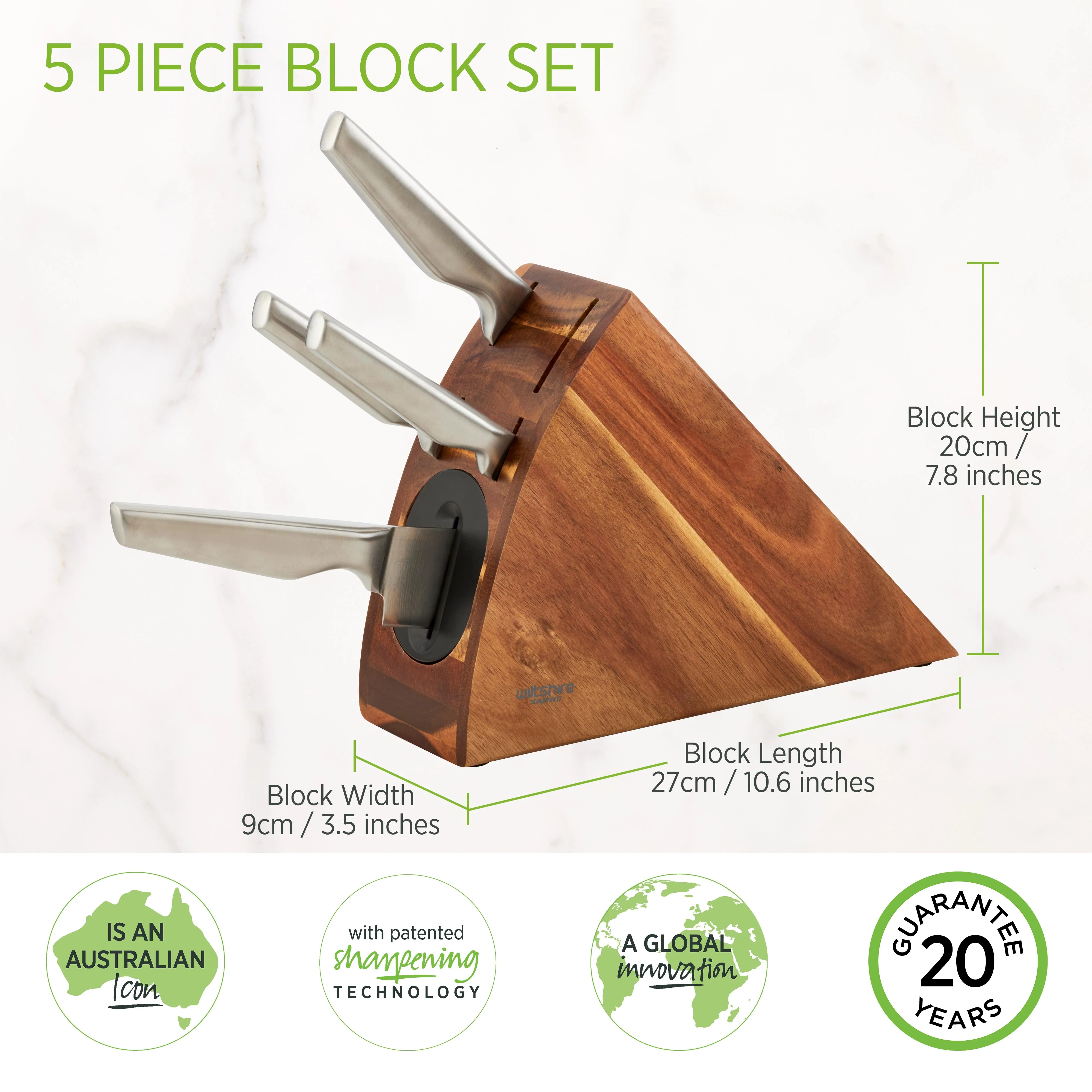 Staysharp Premium Stainless Steel Knife Block Set 5 Piece - Image 3