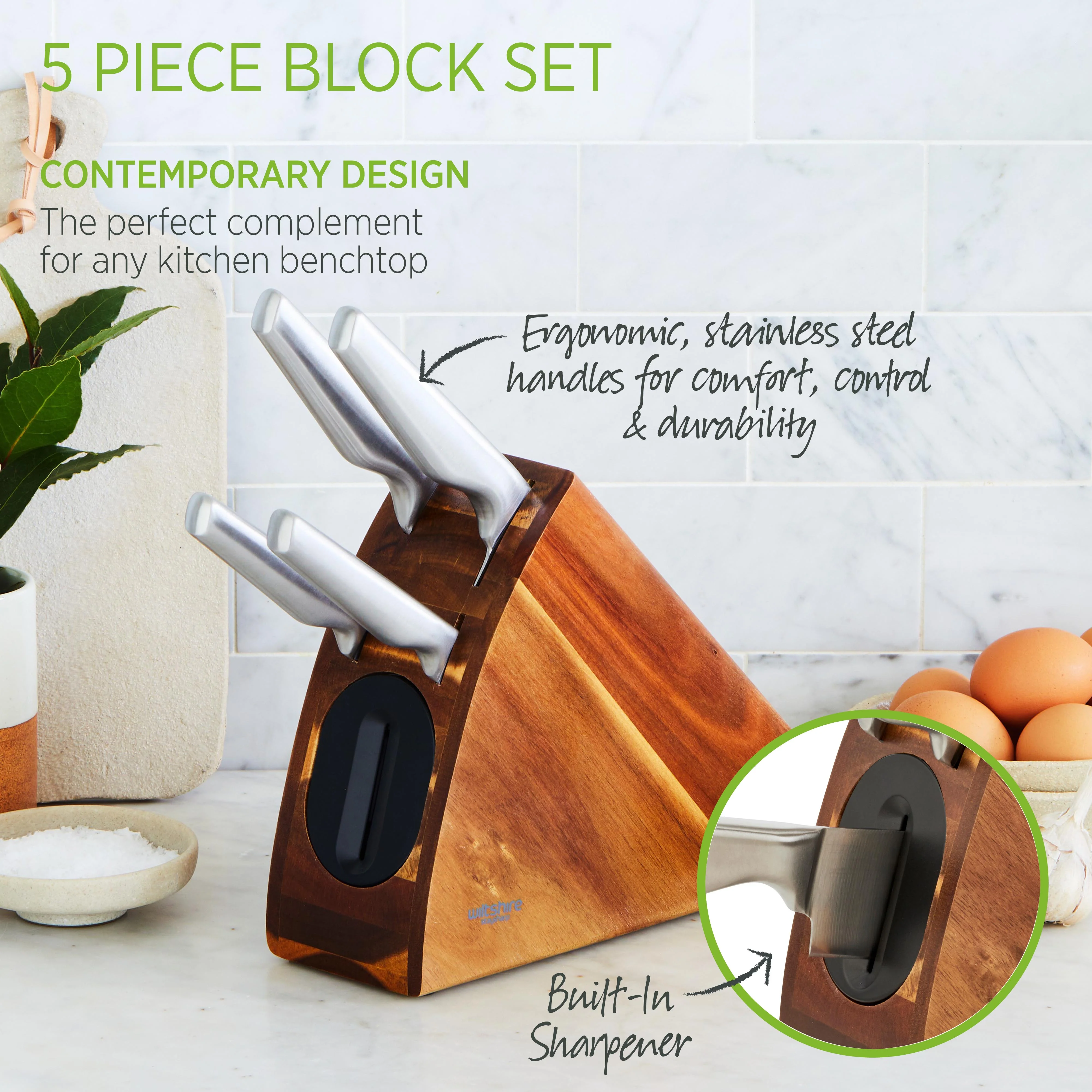 Staysharp Premium Stainless Steel Knife Block Set 5 Piece - Image 4