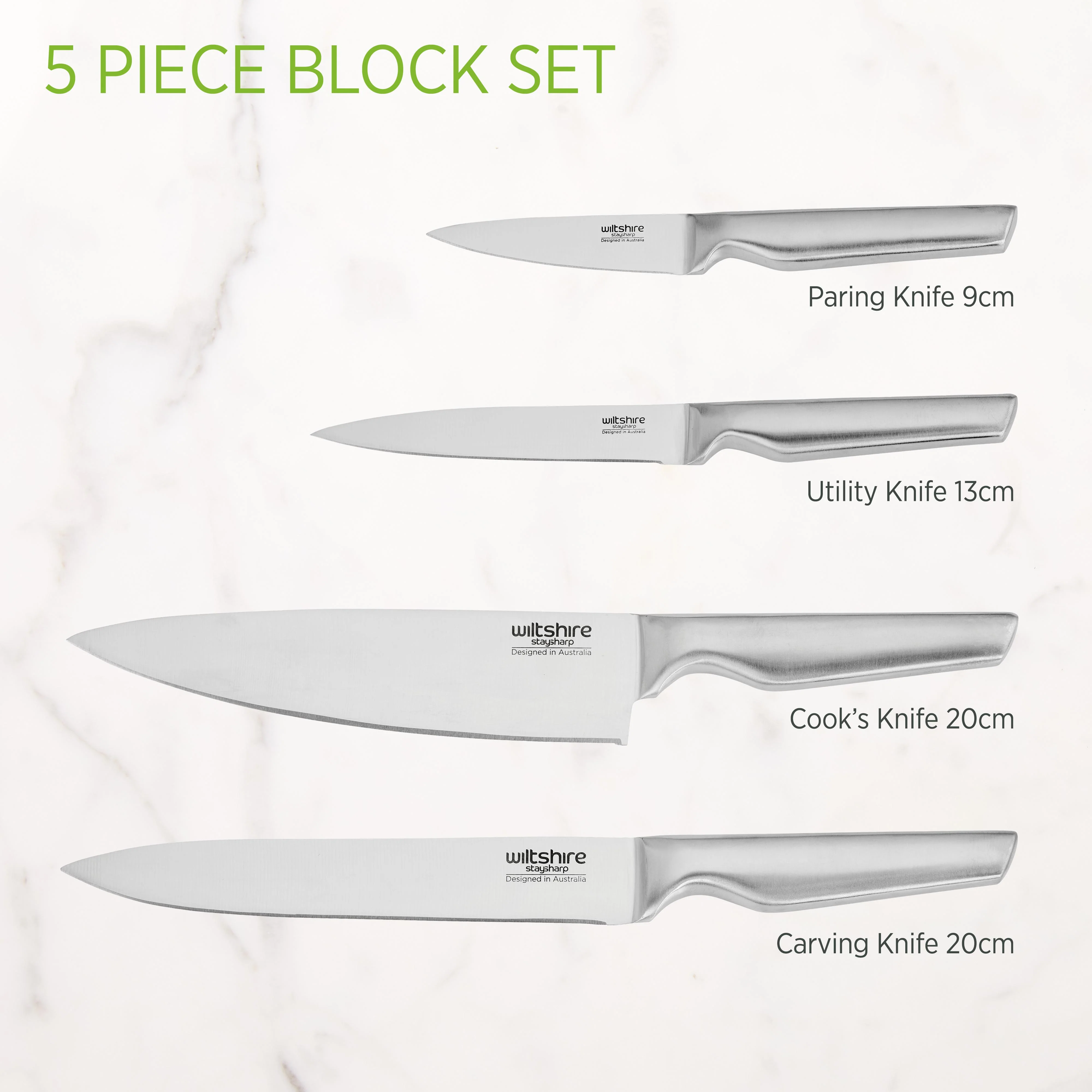 Staysharp Premium Stainless Steel Knife Block Set 5 Piece - Image 6