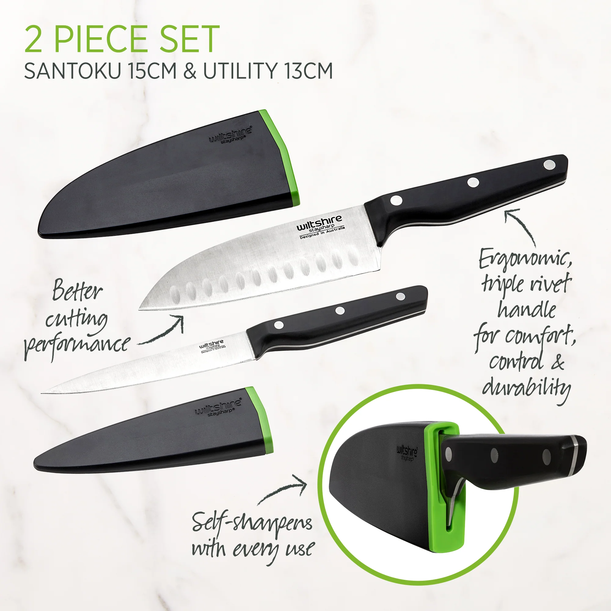 Staysharp Triple Rivet Duo Set Santoku & Utility Knife 2 Piece - Image 5
