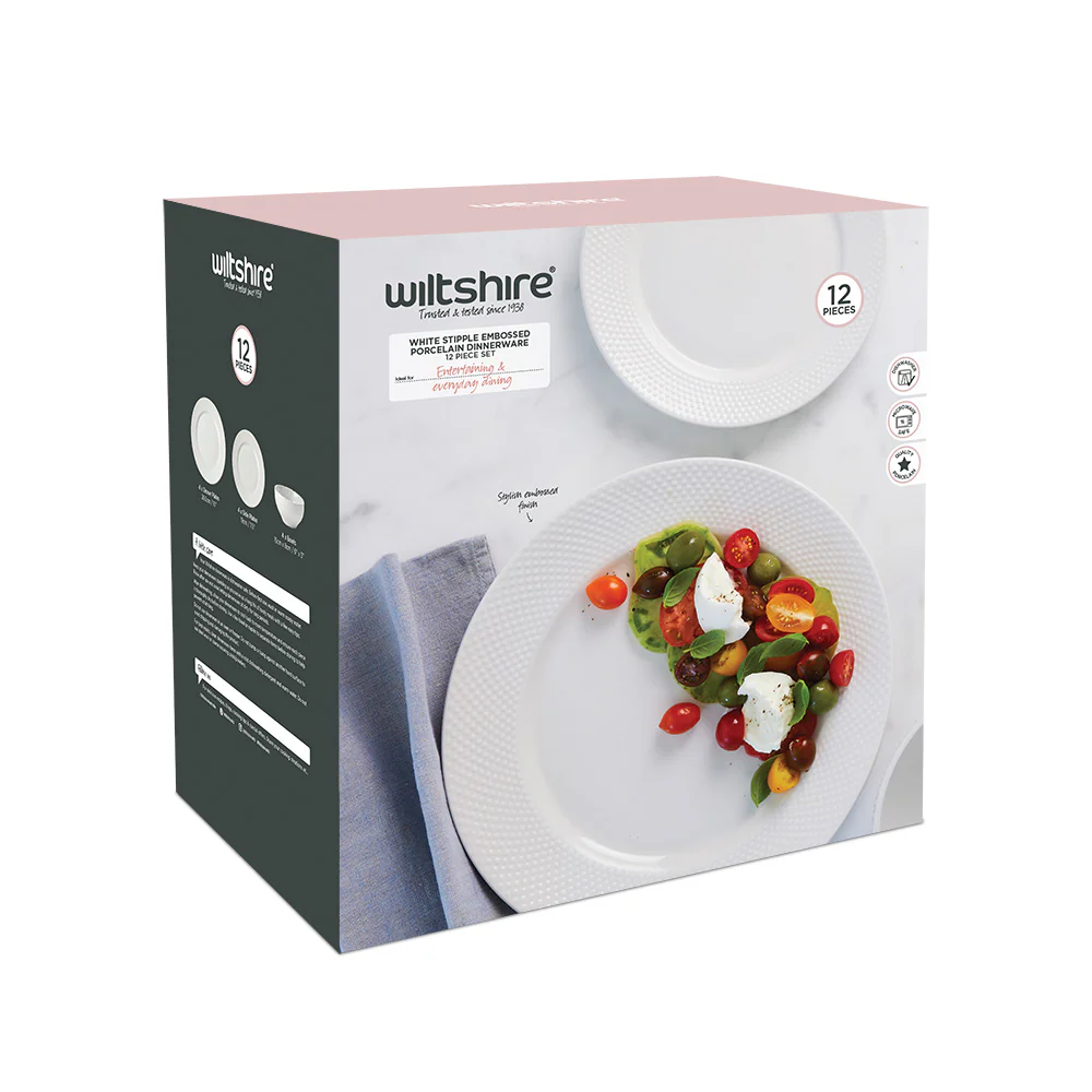 White Stipple Embossed 12 Piece Dinner Set - Image 5