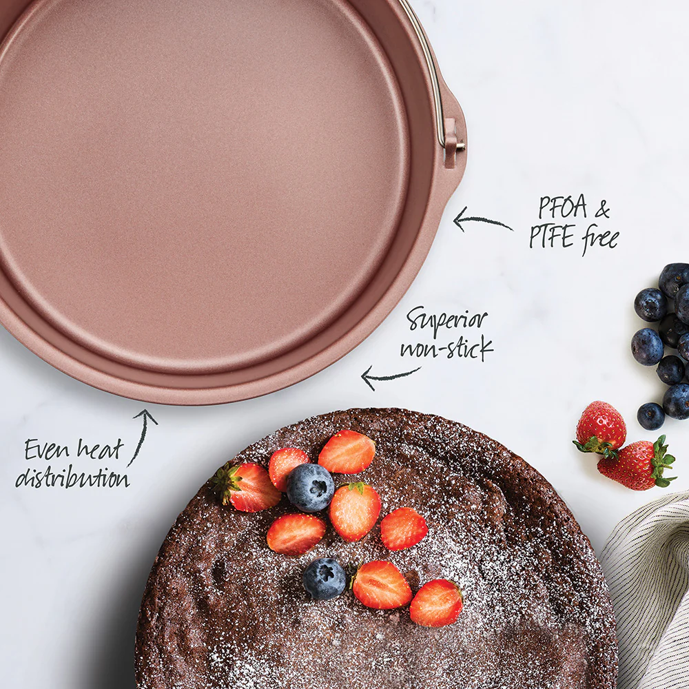 Rose Gold Air Fryer Round Cake Pan With Handle 19cm - Image 3