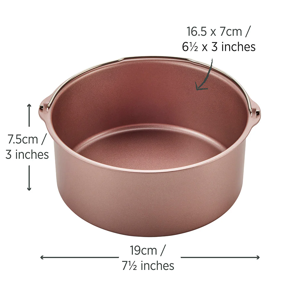 Rose Gold Air Fryer Round Cake Pan With Handle 19cm - Image 4